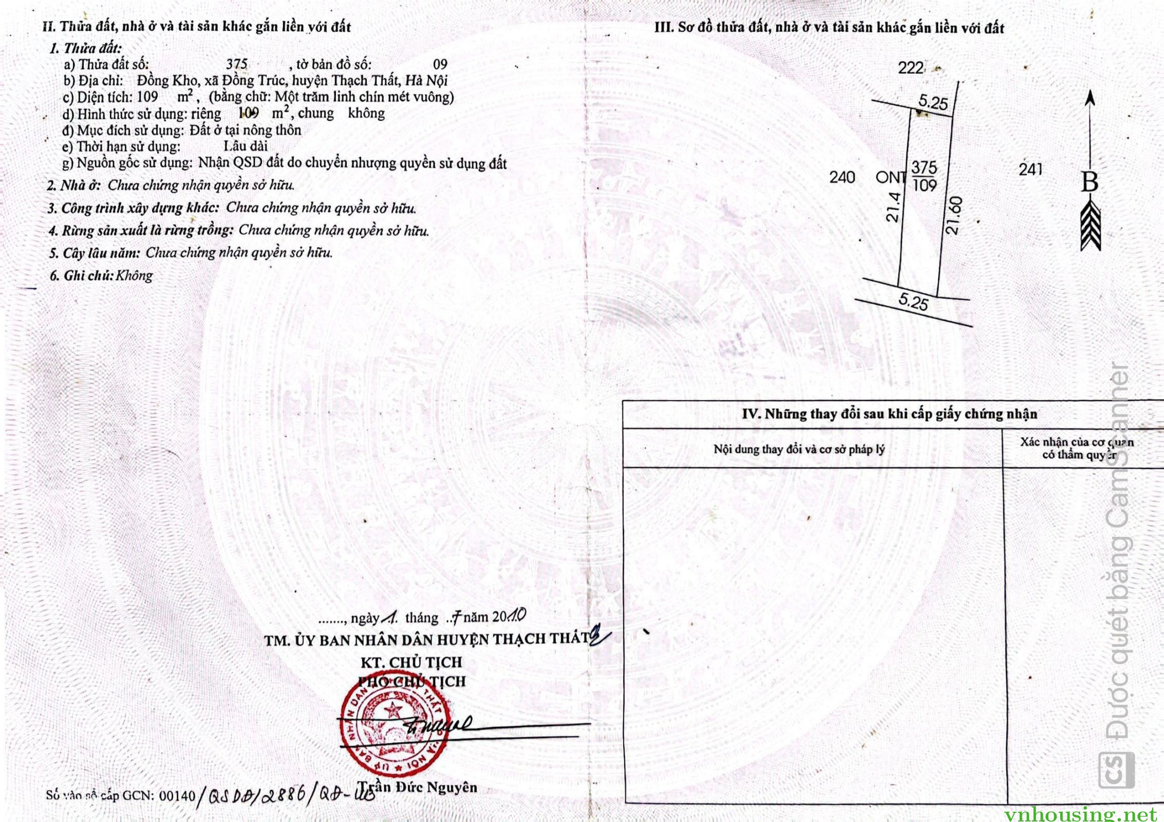 Bán mảnh đất 109m2 full đất ở - gần hồ Đồng Trúc và các cơ quan chính quyền xã giá 1,75tỷ